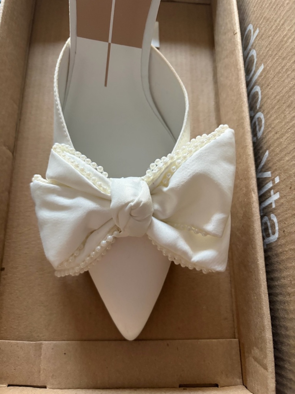 Dolce Vita White/Ivory Satin Bow Heels - Picture 5 of 7